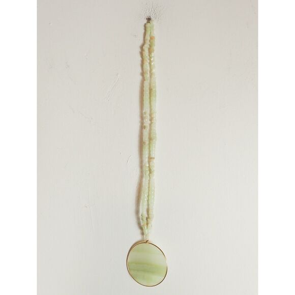 Handmade Artist Made Stone Shell Necklace White Green Tone - Picture 1 of 5
